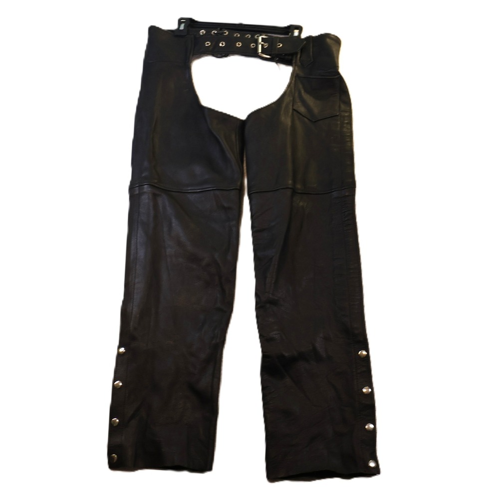 UNIK Ultra Mens 2XS Motorcycle Chaps Black Leather Buckle Lace Up Biker Riding
